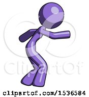 Purple Design Mascot Woman Sneaking While Reaching For Something