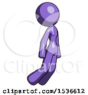 Poster, Art Print Of Purple Design Mascot Woman Floating Through Air Right