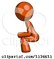 Orange Design Mascot Woman Squatting Facing Left