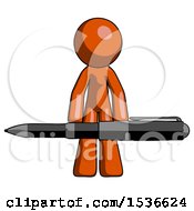 Poster, Art Print Of Orange Design Mascot Man Weightlifting A Giant Pen