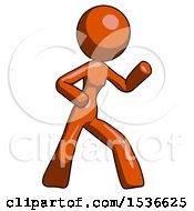 Orange Design Mascot Woman Martial Arts Defense Pose Right