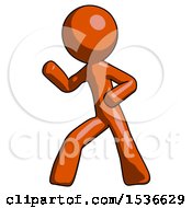 Orange Design Mascot Man Martial Arts Defense Pose Left