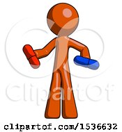 Orange Design Mascot Man Red Pill Or Blue Pill Concept