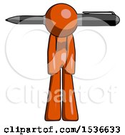 Orange Design Mascot Woman Pen Stuck Through Head