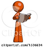 Poster, Art Print Of Orange Design Mascot Woman Reading Book While Standing Up Facing Away
