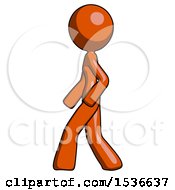 Poster, Art Print Of Orange Design Mascot Woman Walking Left Side View