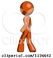 Poster, Art Print Of Orange Design Mascot Woman Walking Away Direction Left View