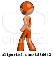 Orange Design Mascot Woman Walking Away Direction Left View