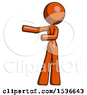 Poster, Art Print Of Orange Design Mascot Woman Presenting Something To Her Right