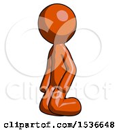 Orange Design Mascot Man Kneeling Angle View Left