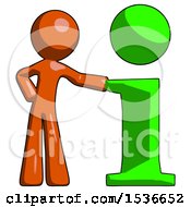 Poster, Art Print Of Orange Design Mascot Man With Info Symbol Leaning Up Against It