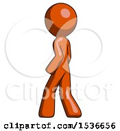 Poster, Art Print Of Orange Design Mascot Man Walking Away Direction Left View