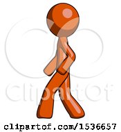 Poster, Art Print Of Orange Design Mascot Man Walking Left Side View