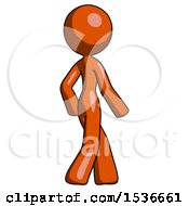 Poster, Art Print Of Orange Design Mascot Woman Walking Away Direction Right View