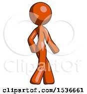 Orange Design Mascot Woman Walking Away Direction Right View