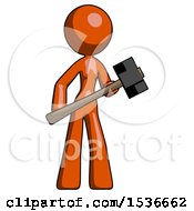 Poster, Art Print Of Orange Design Mascot Woman With Sledgehammer Standing Ready To Work Or Defend