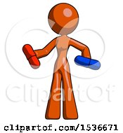 Orange Design Mascot Woman Red Pill Or Blue Pill Concept
