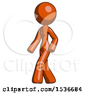 Orange Design Mascot Woman Man Walking Turned Left Front View