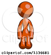 Orange Design Mascot Woman Kneeling Front Pose