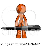 Poster, Art Print Of Orange Design Mascot Woman Lifting A Giant Pen Like Weights