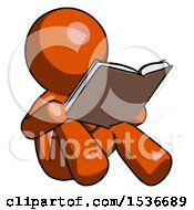 Poster, Art Print Of Orange Design Mascot Man Reading Book While Sitting Down