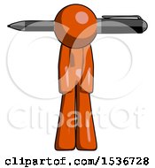 Orange Design Mascot Man Head Impaled With Pen