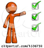 Poster, Art Print Of Orange Design Mascot Man Standing By List Of Checkmarks