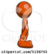 Orange Design Mascot Man Kneeling Left