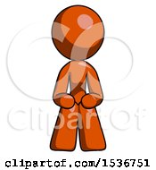 Orange Design Mascot Woman Squatting Facing Front