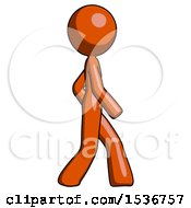 Poster, Art Print Of Orange Design Mascot Woman Walking Right Side View