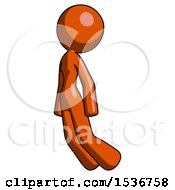 Poster, Art Print Of Orange Design Mascot Woman Floating Through Air Left