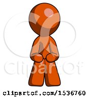 Orange Design Mascot Man Squatting Facing Front