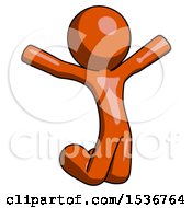 Orange Design Mascot Man Jumping Or Kneeling With Gladness