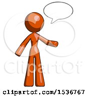 Poster, Art Print Of Orange Design Mascot Woman With Word Bubble Talking Chat Icon
