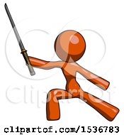 Poster, Art Print Of Orange Design Mascot Woman With Ninja Sword Katana In Defense Pose