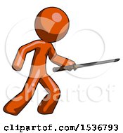 Poster, Art Print Of Orange Design Mascot Man Stabbing With Ninja Sword Katana