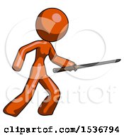 Poster, Art Print Of Orange Design Mascot Woman Stabbing With Ninja Sword Katana