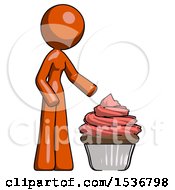 Poster, Art Print Of Orange Design Mascot Woman With Giant Cupcake Dessert