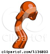 Orange Design Mascot Man With Headache Or Covering Ears Turned To His Right