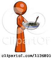 Poster, Art Print Of Orange Design Mascot Woman Holding Noodles Offering To Viewer