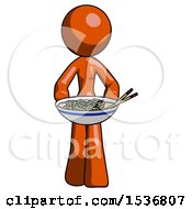 Orange Design Mascot Woman Serving Or Presenting Noodles