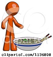 Poster, Art Print Of Orange Design Mascot Man And Noodle Bowl Giant Soup Restaraunt Concept