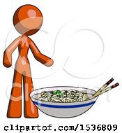 Poster, Art Print Of Orange Design Mascot Woman And Noodle Bowl Giant Soup Restaraunt Concept