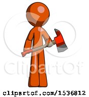 Poster, Art Print Of Orange Design Mascot Man Holding Red Fire Fighters Ax