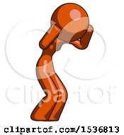 Poster, Art Print Of Orange Design Mascot Woman With Headache Or Covering Ears Facing Turned To Her Right