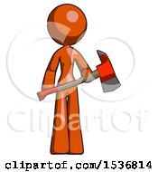 Poster, Art Print Of Orange Design Mascot Woman Holding Red Fire Fighters Ax