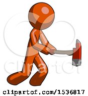 Orange Design Mascot Man With Ax Hitting Striking Or Chopping