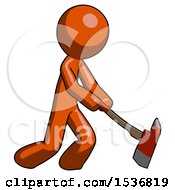 Poster, Art Print Of Orange Design Mascot Man Striking With A Red Firefighters Ax