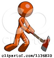 Poster, Art Print Of Orange Design Mascot Woman Striking With A Red Firefighters Ax