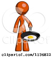 Poster, Art Print Of Orange Design Mascot Woman Frying Egg In Pan Or Wok